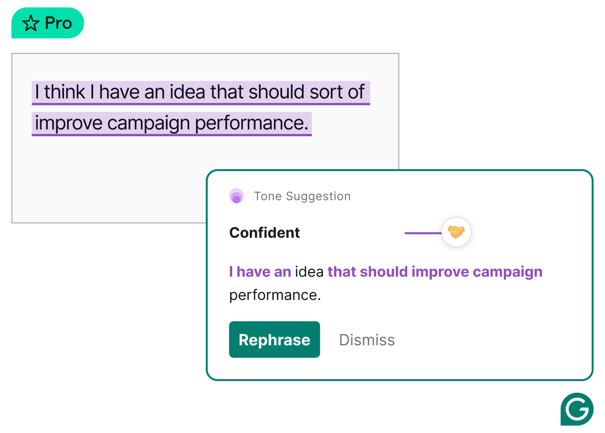 Graphic representing Grammarly's tone suggestion capabilities, indicating adjustments for appropriate tone in writing.